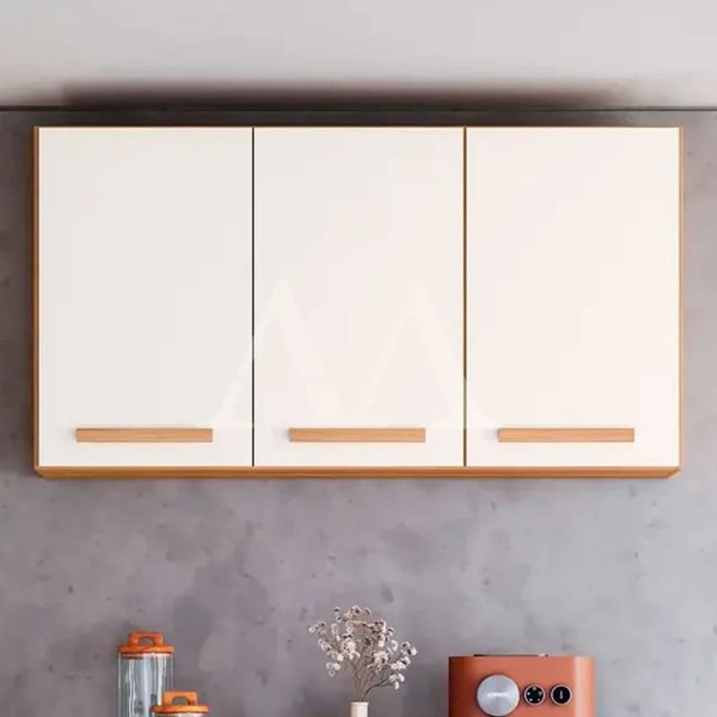 Armário Aéreo 3 Portas Branco com Moldura