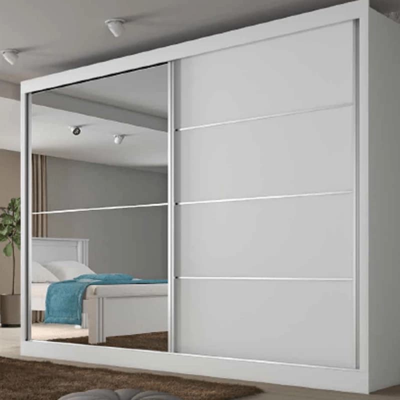 Guarda-roupa Branco 2 Portas de Correr com Espelho