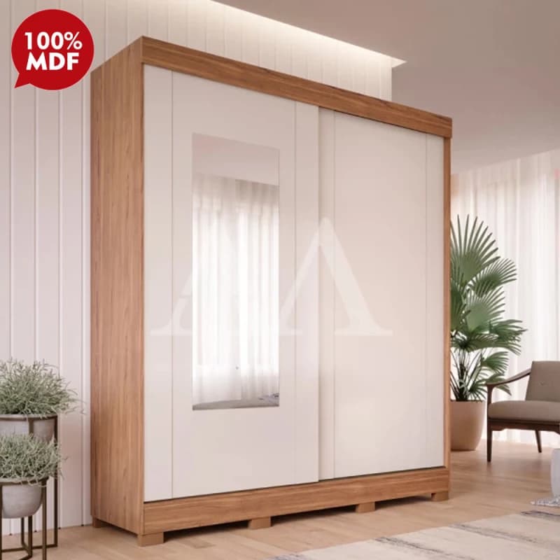 Guarda-roupa 3 Portas Branco com Espelho Central