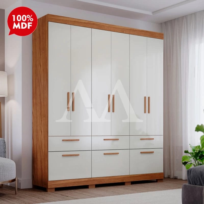 Guarda-roupa 6 Portas com 6 Gavetas Off-White