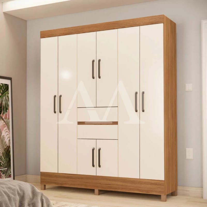 Guarda-roupa 6 Portas com Gavetas Centrais Off-White
