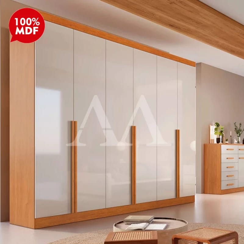 Guarda-roupa 6 Portas Bege Claro Moderno
