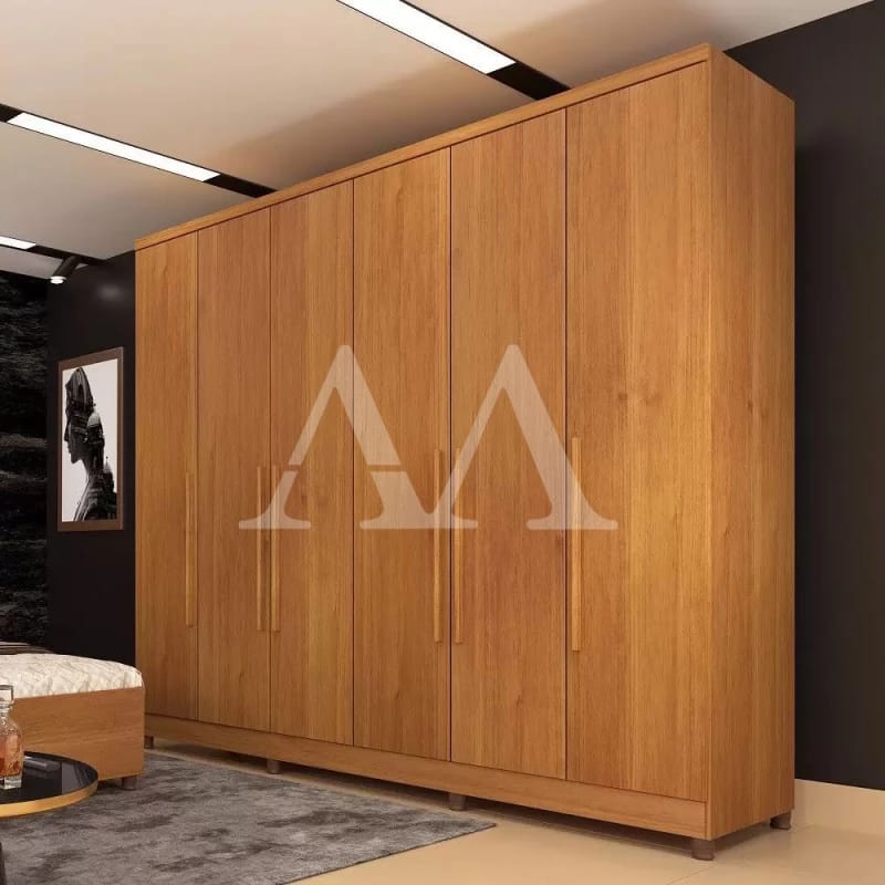 Guarda-roupa 6 Portas Todo em Madeira Natural
