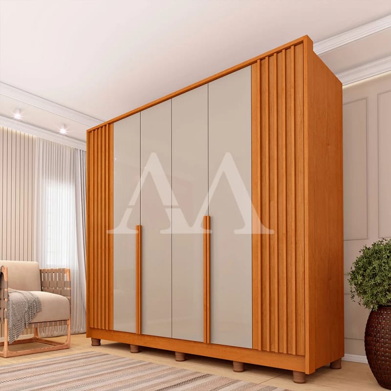 Guarda-roupa 4 Portas com Painéis Ripados Laterais