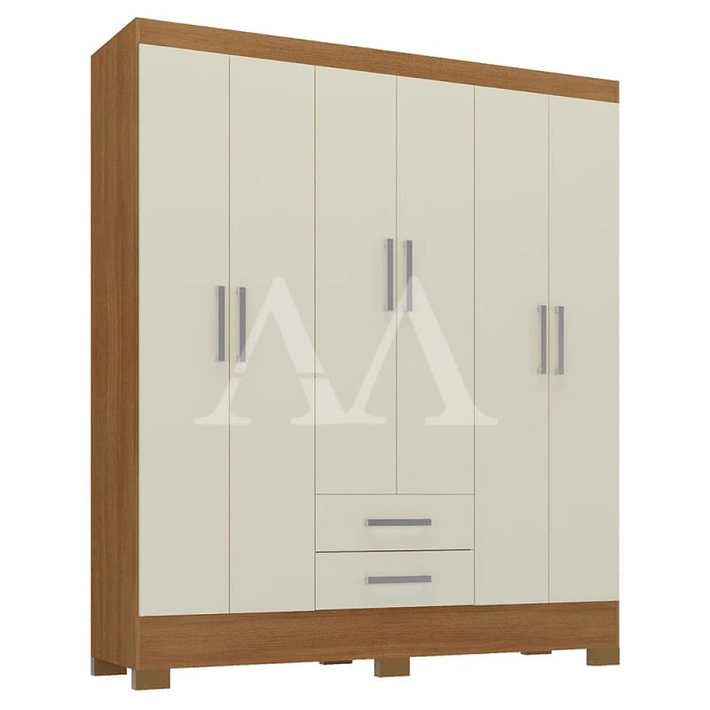Guarda-roupa 6 Portas com 2 Gavetas Off-White