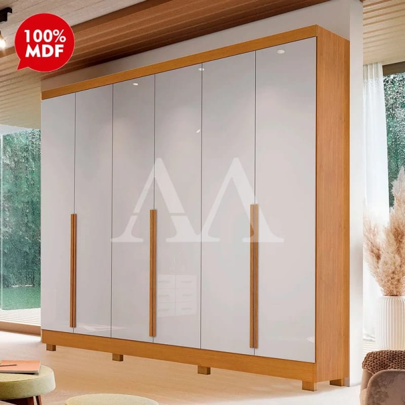 Guarda-roupa 6 Portas Natural com Pés Palito