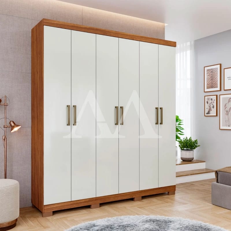Guarda-roupa 6 Portas Clean com Puxadores Dourados