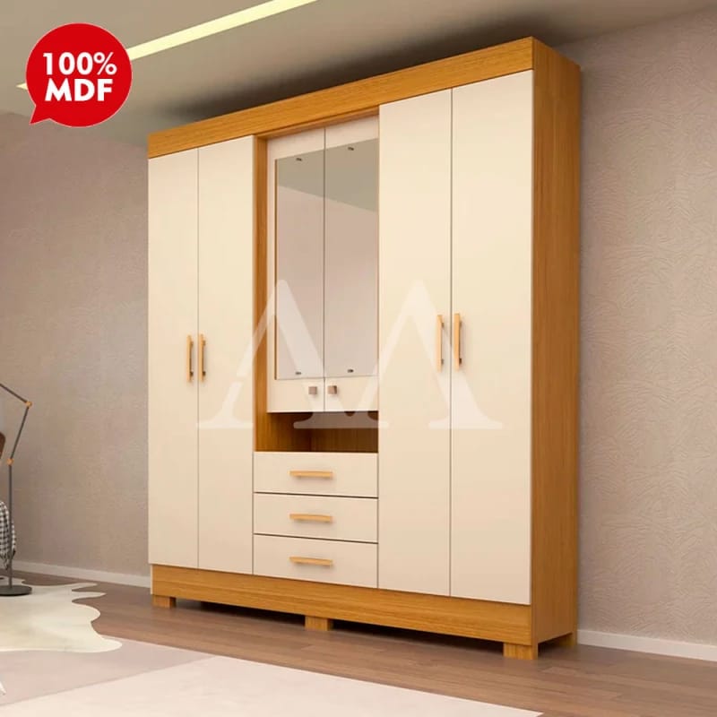 Guarda-roupa 5 Portas com Espelho e 3 Gavetas