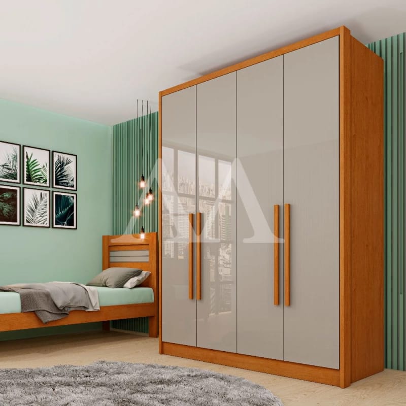 Guarda-roupa 4 Portas Espelhadas Cinza