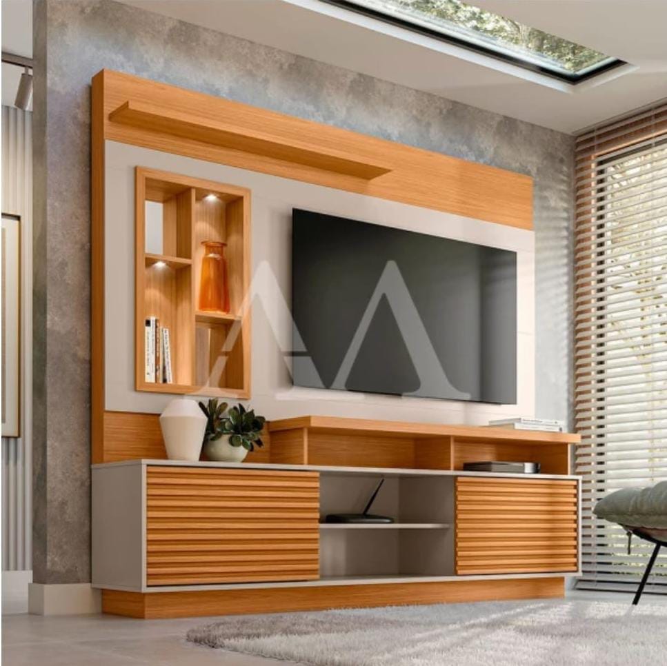 Painel de TV Completo com Nicho Lateral Iluminado